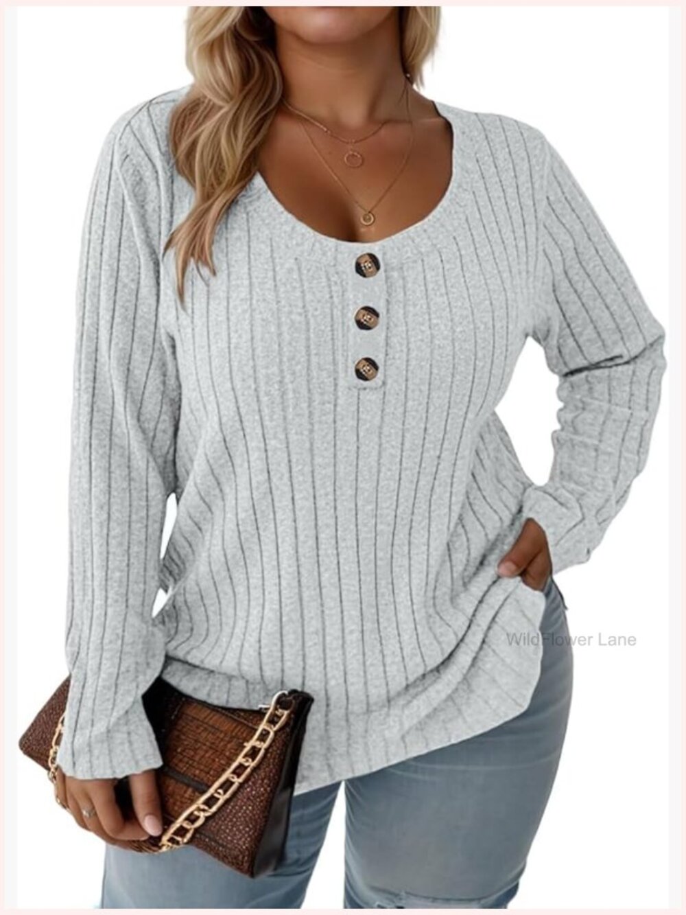 Plus Size Fashion Sweatshirt Henley Neck Long Sleeve Tunic Loose Fit